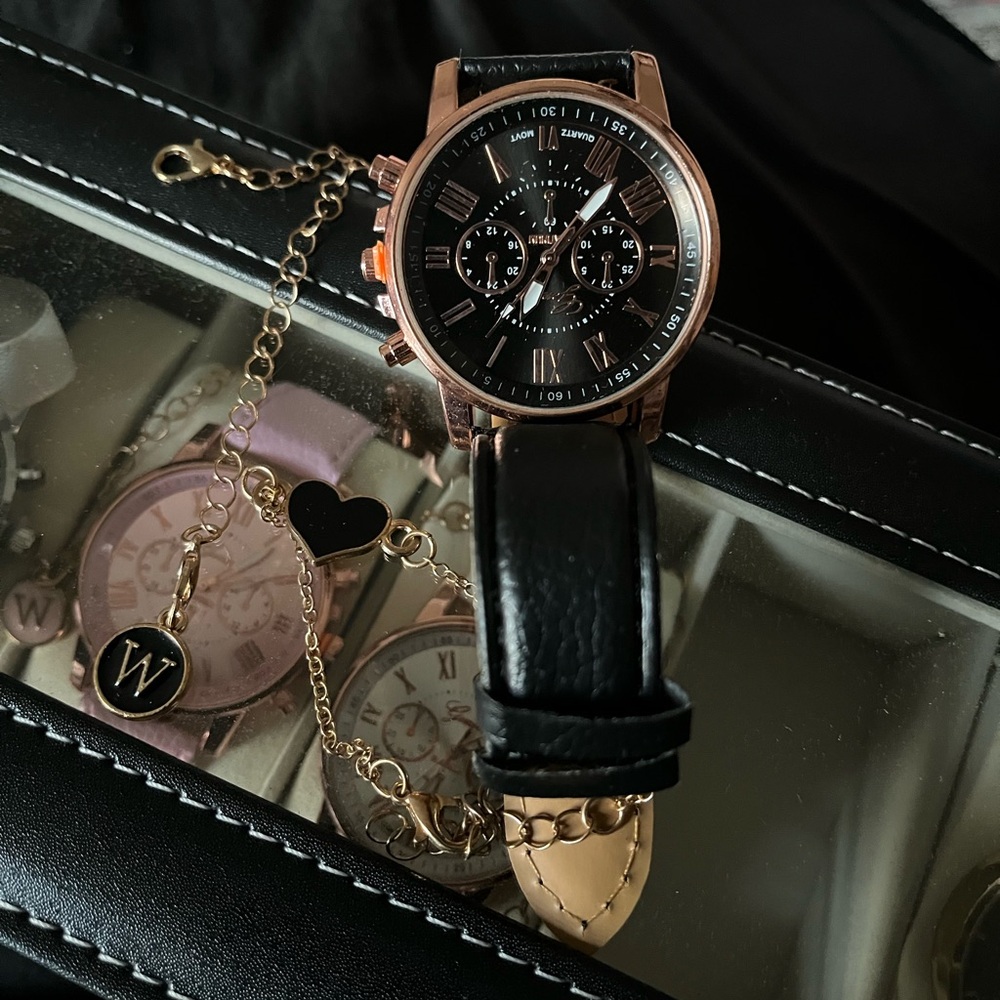 Geneva Black and Rose Gold Women's Watch